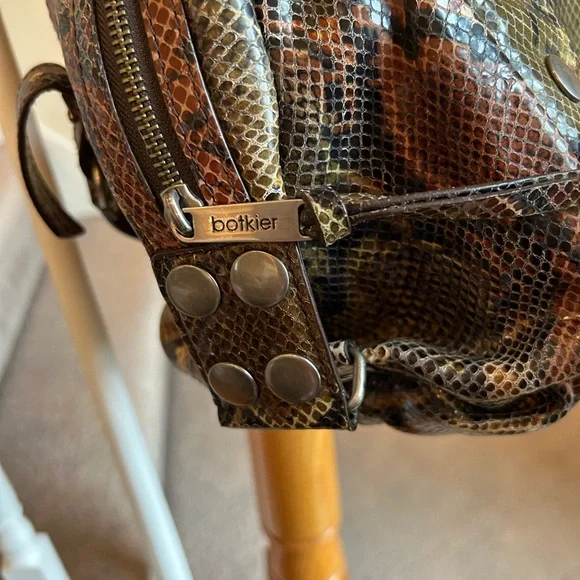 Botkier Green and Brown Satchel with Exotic Snakeskin Pattern - Picture 3 of 16